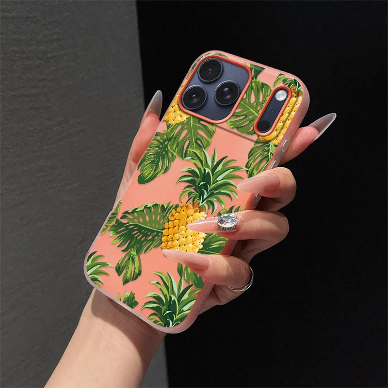 Folhas de abacaxi caso de telefone para iphone 14 pro 16 15 13 11 12 17 pro max 17 ar à prova de choque macio silicone transparente capa fundas