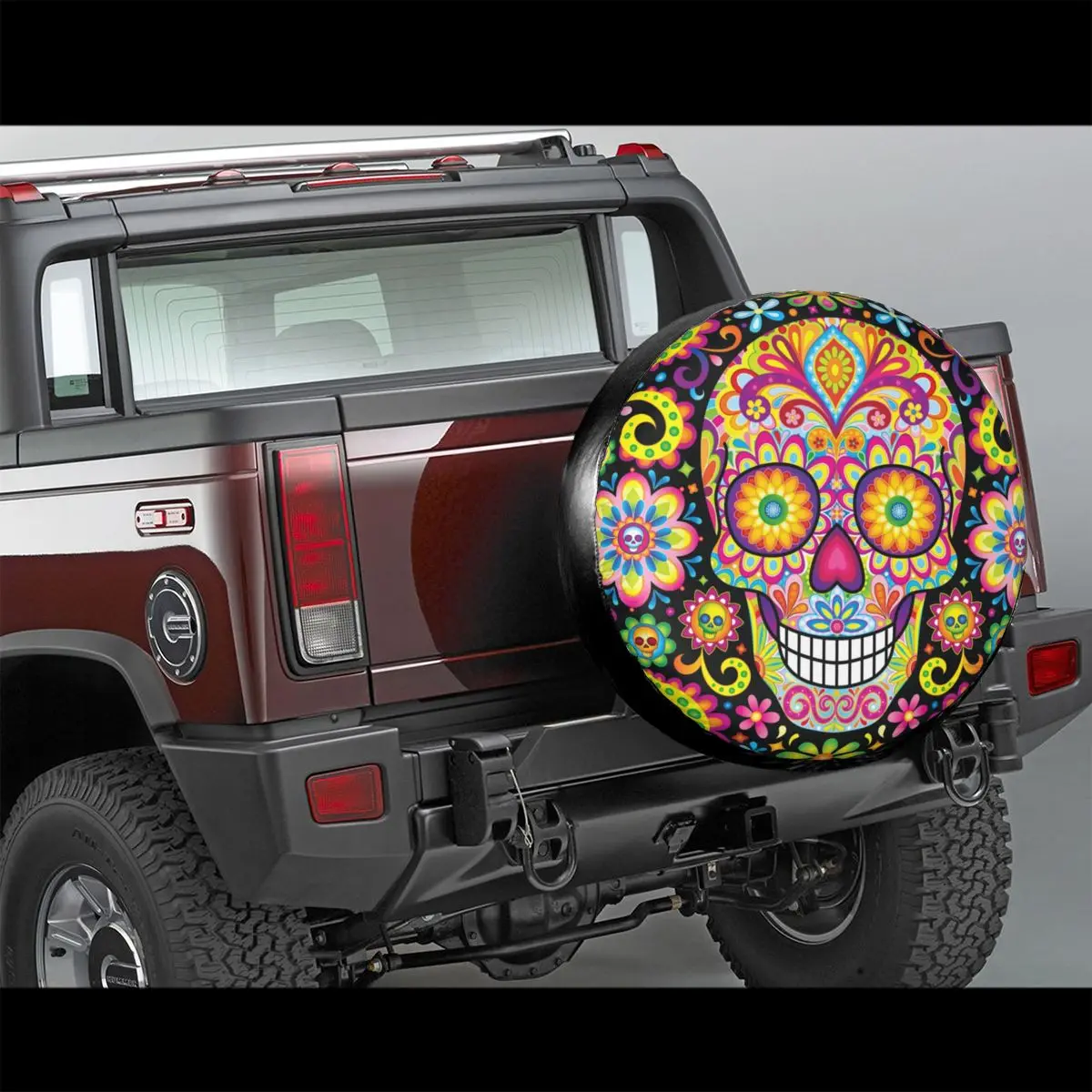 Sugar Skull Day Of The Dead Art Spare Tire Cover for Jeep Pajero Halloween Catholic Floral Car Wheel Covers 14