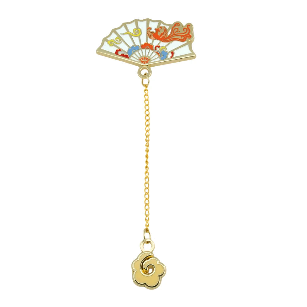 Klassischer chinesischer Fächer, Anhänger mit Glückswolke und fliegendem Vogel, Emaille-Anstecker, exquisiter Modeschmuck für den Kragen. – Detail 1