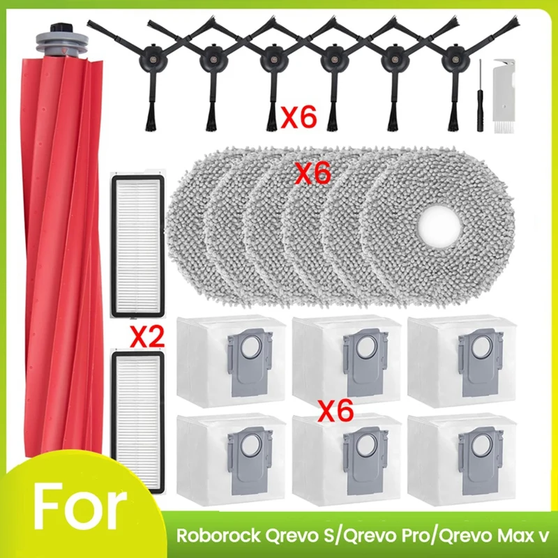 23PCS For Roborock Qrevo S/Qrevo Pro/Qrevo Max V Robot Vacuum Cleaner Attachment Dust Bag Main Side Brush Hepa Filter