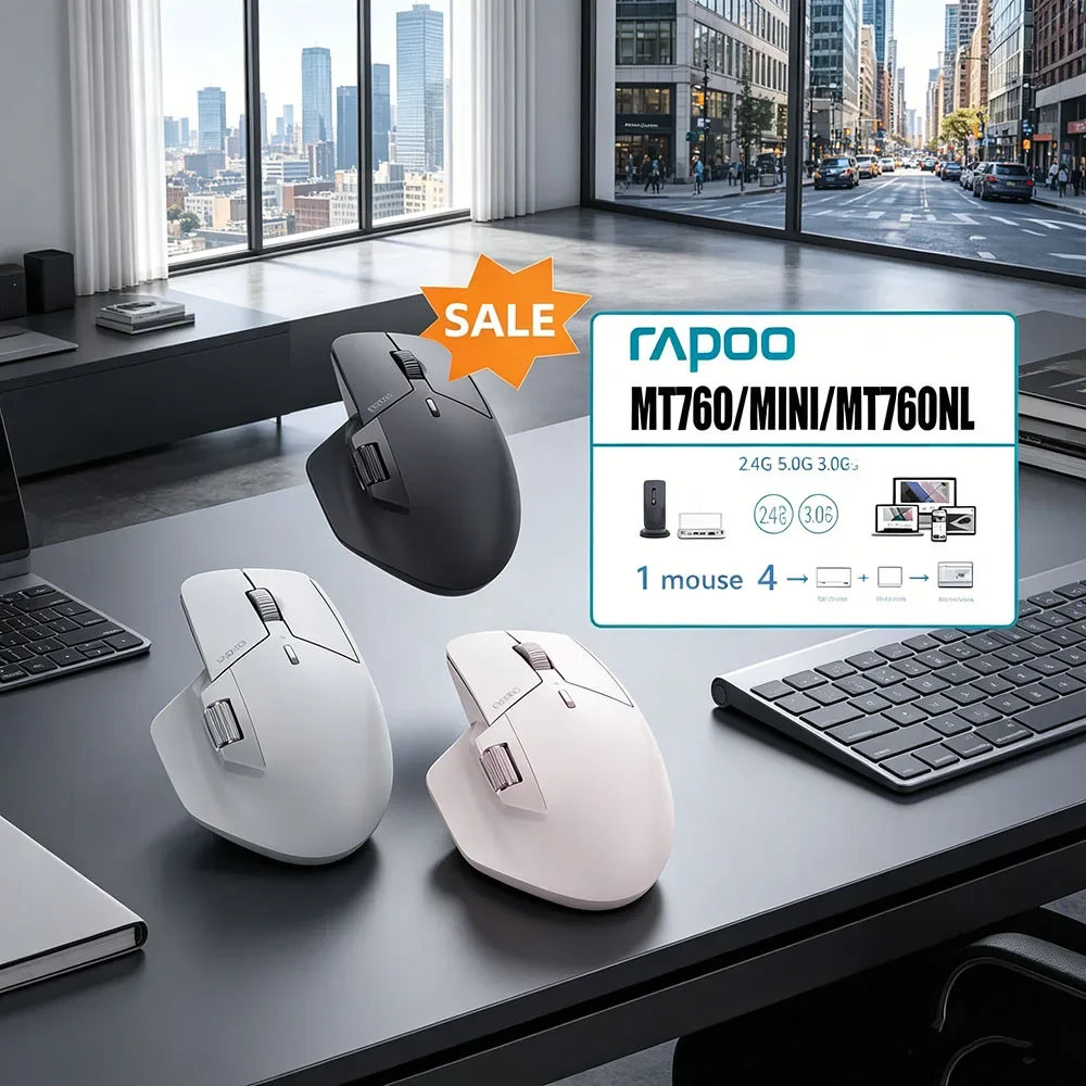 2026 Rapoo MT760 Mini Multi mode Bluetooth Wireless Mouse Rechargeable Ergonomic 4000 DPI For 4 Devices