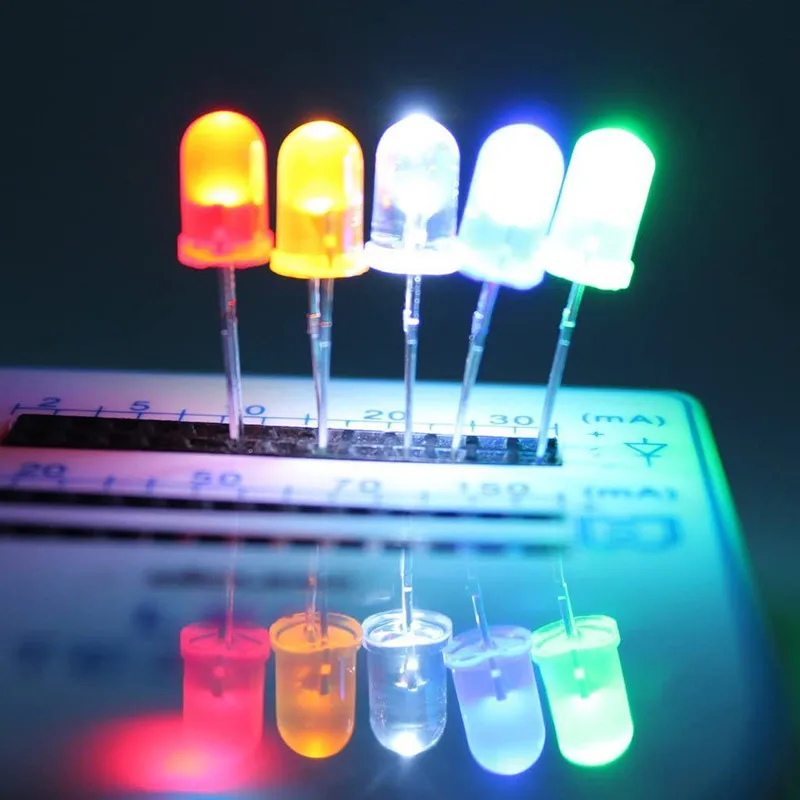 500pcs LED Round Light Emitting Diodes 5Values 3mm Multicolor Circuit Assorted kit (Red/Green/Yellow/White/Blue Each 100PCS)