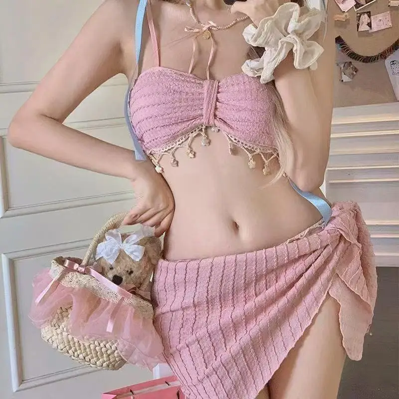 

Women's Textured Ribbed Bikini Set Two Piece Swimsuit High Waisted Halter Neck Push Up Sexy Holiday Print