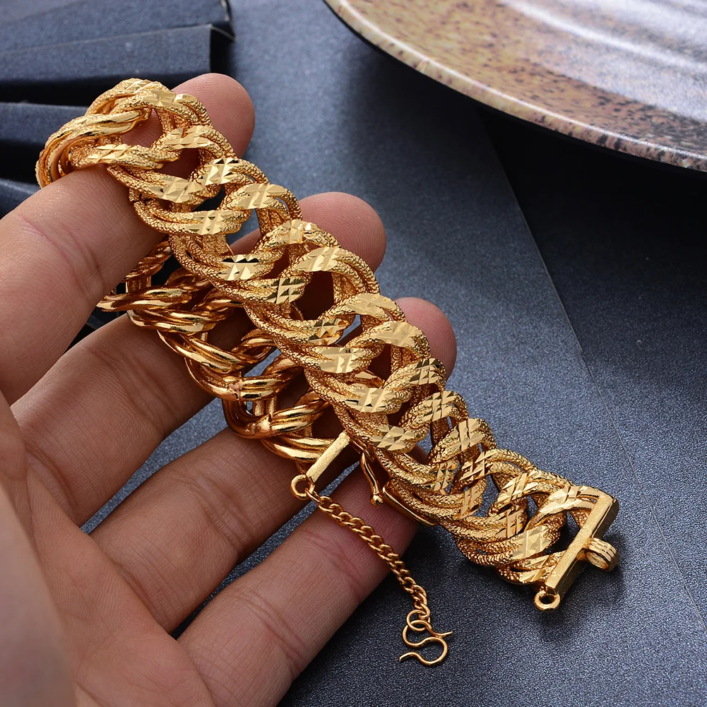 Luxury Mens Hand Chain Bracelets Male Wholesale Bijoux Gold Color Chain Link Bracelet For Men Women  pulseira masculina