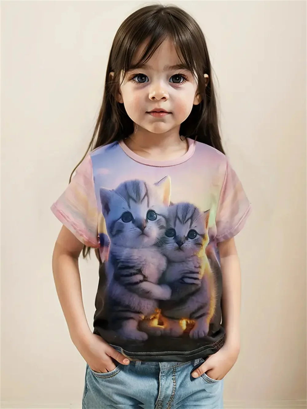 Nuevas camisetas divertidas con estampado 3d de gato Animal para niñas, camisetas de manga corta a la moda para fiesta, camisetas informales, ropa para niñas 2025