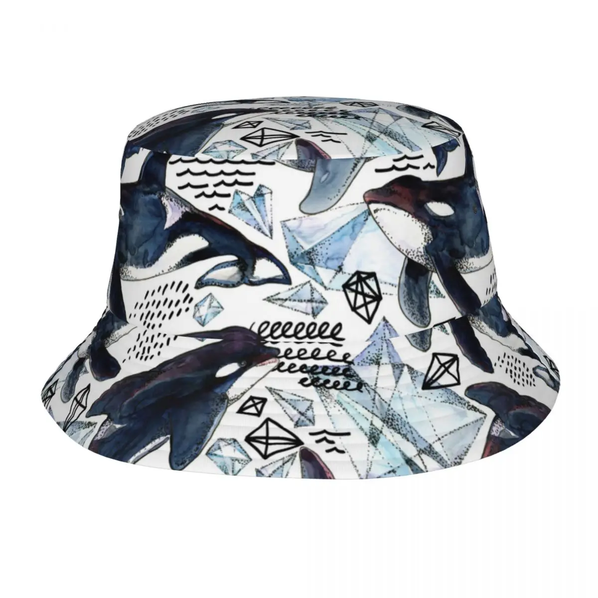 

Fisherman Hat Unisex Bob Cap Killer Whale Watercolor Arctic Ice And Ocean Hip Hop Gorros Panama Windproof outdoor Bucket Hat