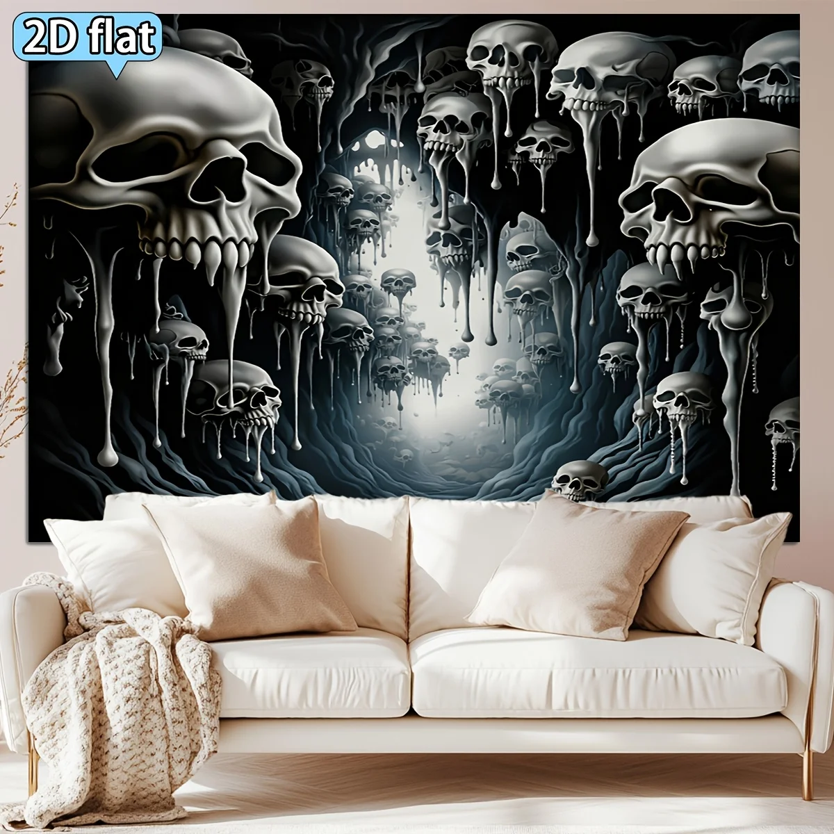 2D Flat 1pc Gothic Cave Skull Wall Backdrop With Dripping Liquid Effect  Modern Horror Decor Suitable For Halloween Themed Parti