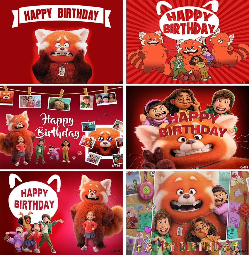 Turning Red Movie Poster for Kids Room Decoration Vinyl Happy Birthday Red Panda with Friends Banner for Party Supplies