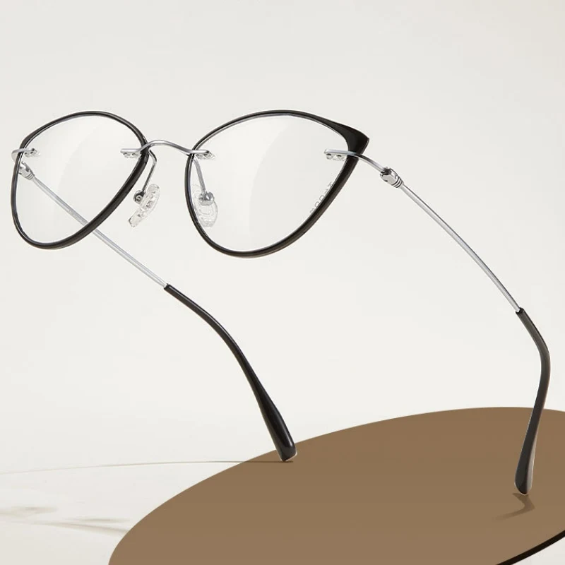 TFTB Fashion Trend Titanium Alloy Women Cat Eyes Rimless Optical Prescription Glasses Retro Exquisite Elegant Recipe Eyeglasses - view 3