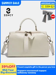 Zency Oil Wax Leather Vintage Green Handbag Women Shoulder Bag Satchel Black Wave Pattern Wide Strap Classic Boston Bag Purse