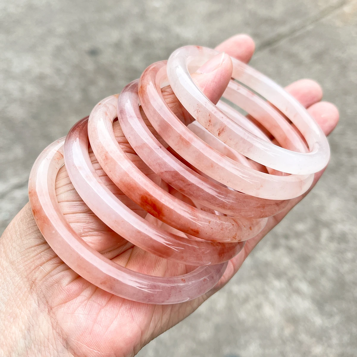 7A Natural Peach Blossom Jade Round Bangle Pink Translucent Stone Bracelet for Women Elegant Gift Jewelry Bangle Bracelet