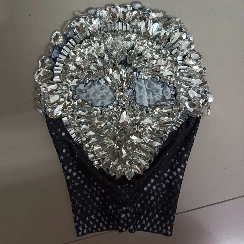 قناع لامع غطاء رأس حجر الراين أغطية الرأس العضلات النساء رجل قناع المغني كريستال الأحجار قبعة مفتوحة العين مرحلة الأداء الملحقات #5