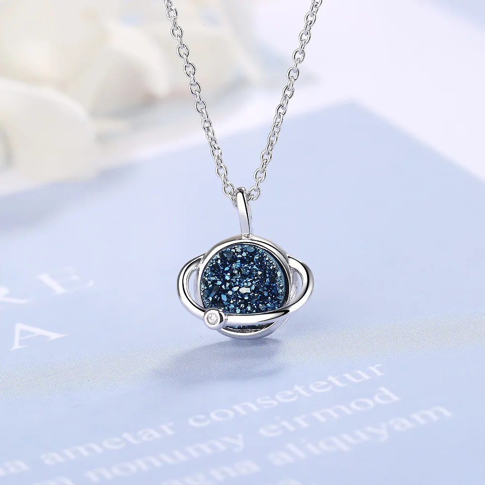 925 Sterling Silver Planet Blue Crystal Women Necklace Pendant Luxury Designer Jewelry Accessories  Items GaaBou