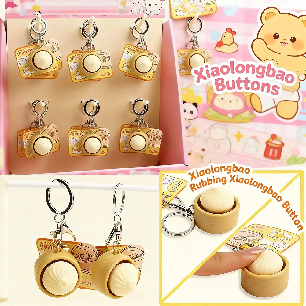 Steamed Bun Clicker Keychain Stress Relief Fidgets Toy Cute Key Rings For Phone Bag Decoration