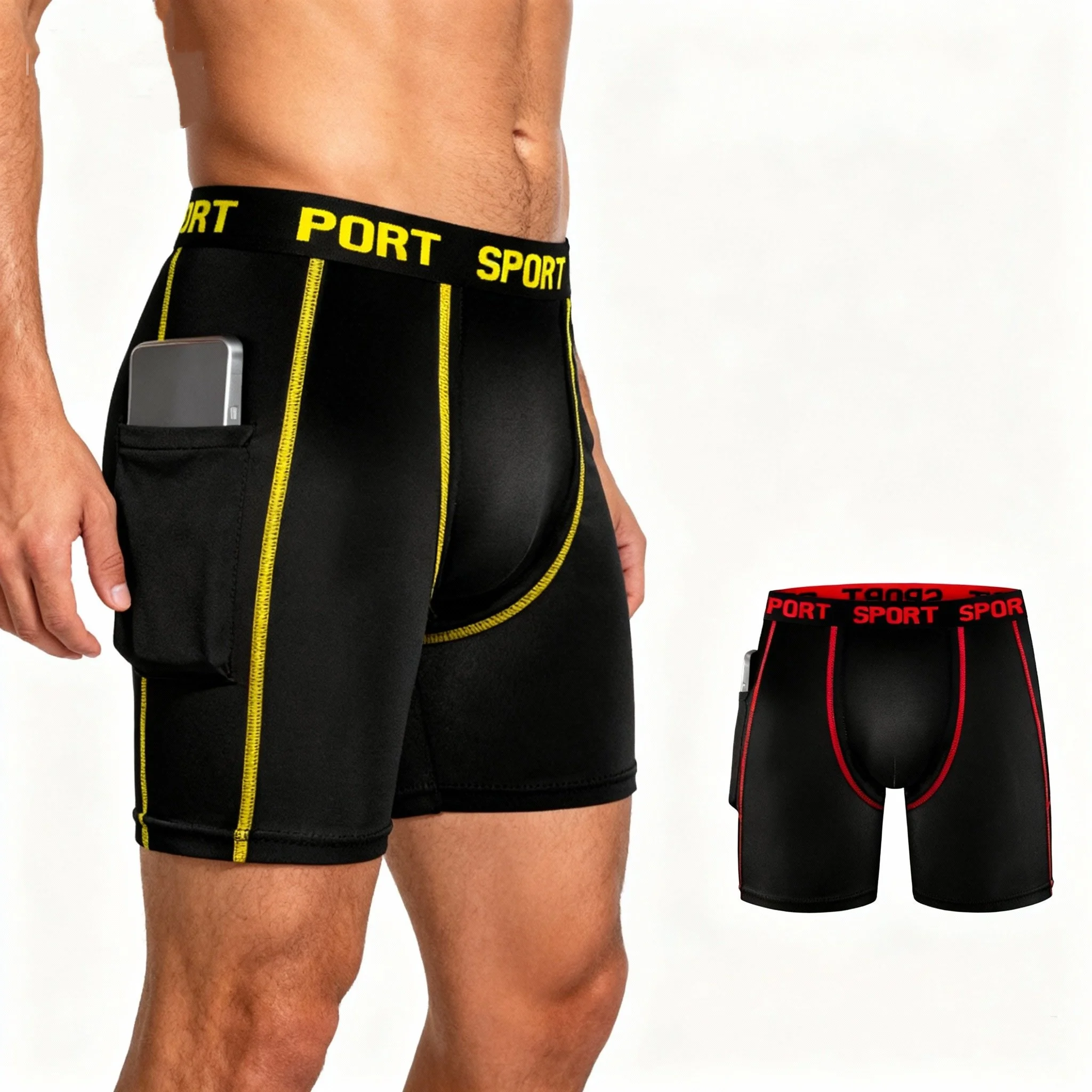 Ropa interior deportiva extendida para hombre, 2 uds., con diseño de bolsillo lateral, tamaño Extra grande, protección antirozaduras para piernas y entrepierna, calzoncillos tipo bóxer para piernas largas, fitness, correr, ciclismo