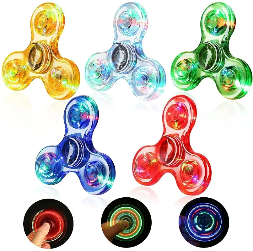 1/3 Pcs  LED Flash Gyroscope Decompression Transparent Crystal Fingertip Gyroscope Decompression Rotating Three Leaf Gyroscope