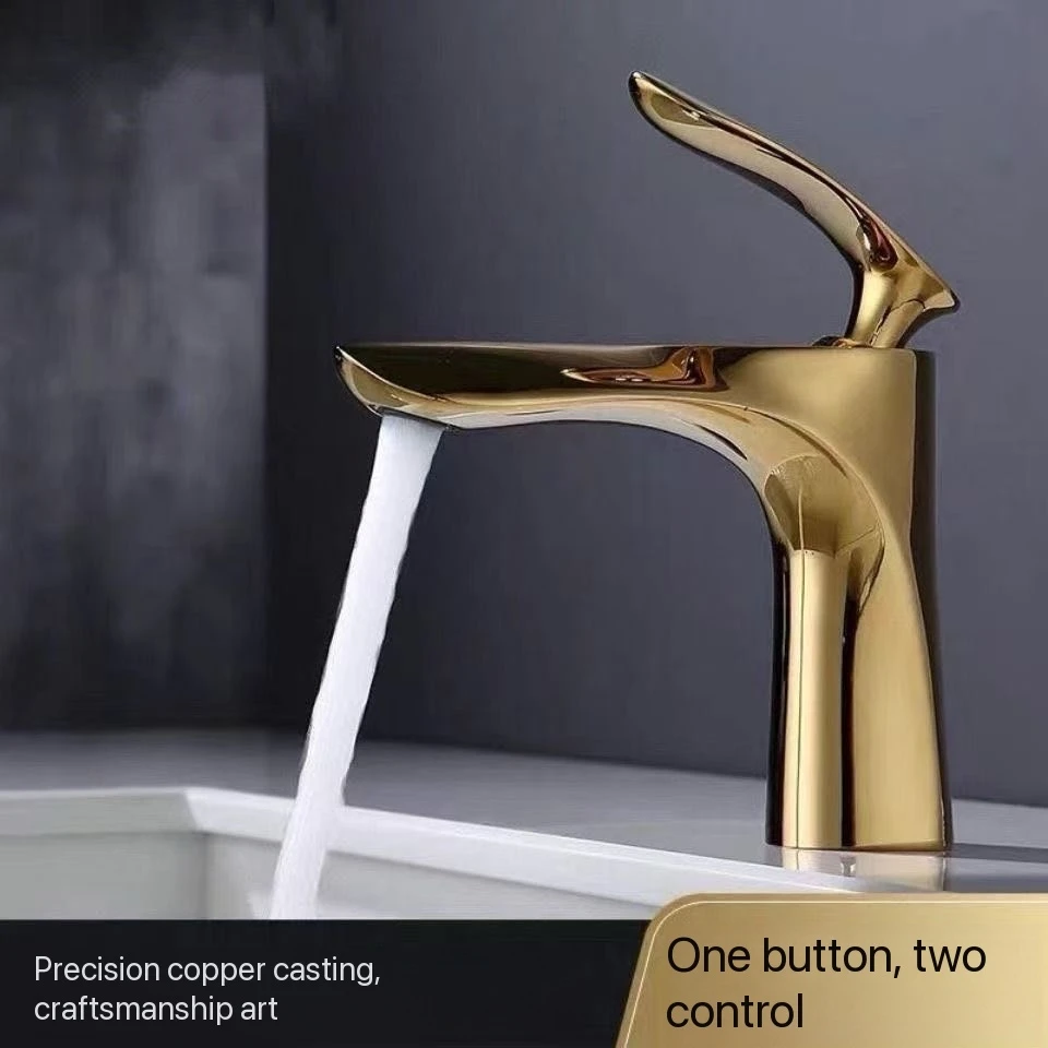 Brushed Golden Basin Faucets Elegant Waterfall Bathroom Sink Faucet Single Lever Hole Deck Mount Brass Mixer Taps