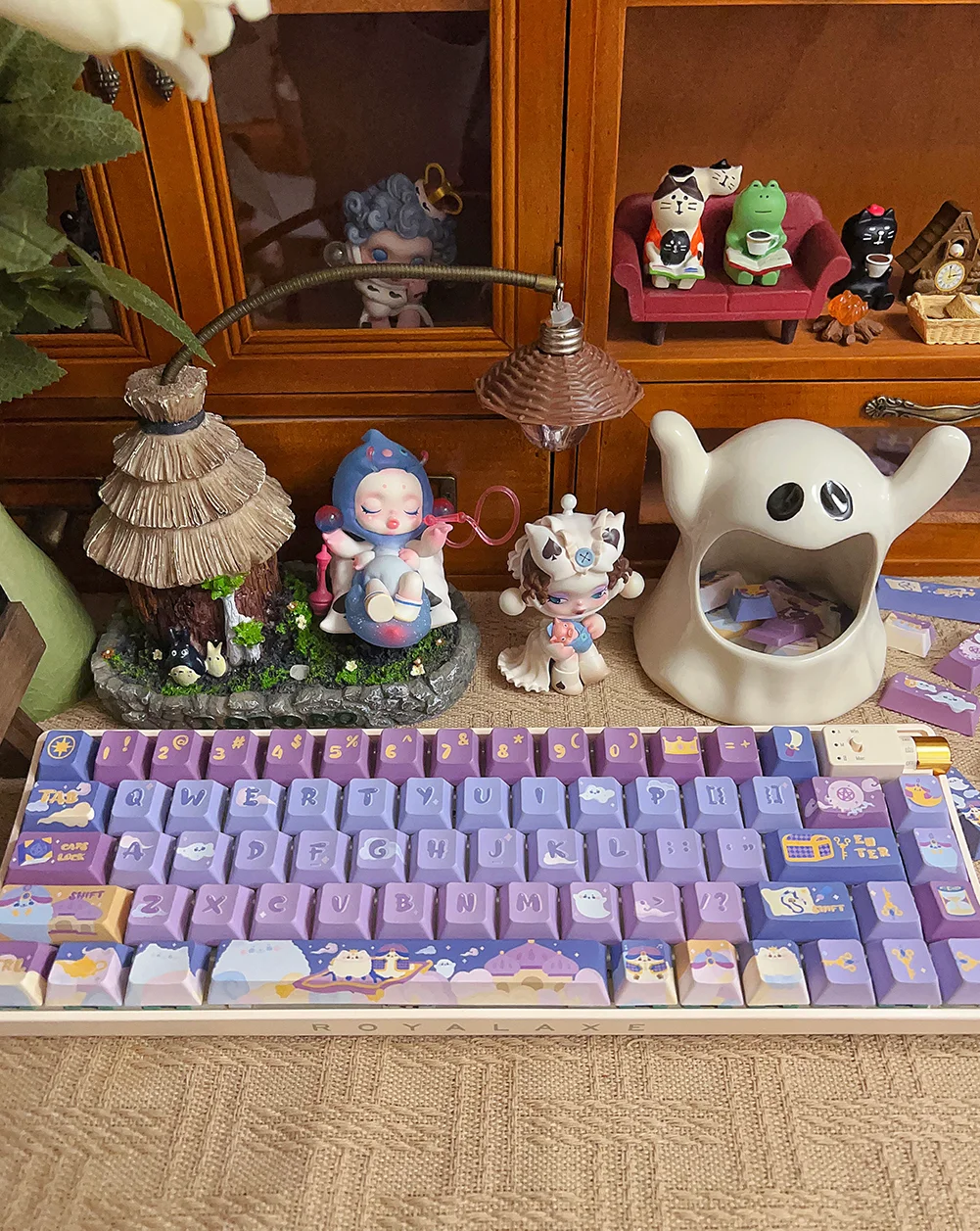 

140Keys Cherry Pbt Purple Keycaps Fairy Tale Jeradin Magic Lamp Theme Keycaps Five-Sided Sublimation Cute Blue And Purple Keycap