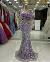 Arabic Lilac Beading Party Dresses For Women Robes De Soiree Bridal Mermaid Evening Dress 2024 Unique Stones Birthday Prom Gowns