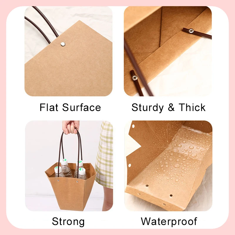 Waterproof Flower Gift Bags Handled Flower Box for Arrangement Rectangle Bouquet Gift Box Florist Supplies for Wedding Christmas