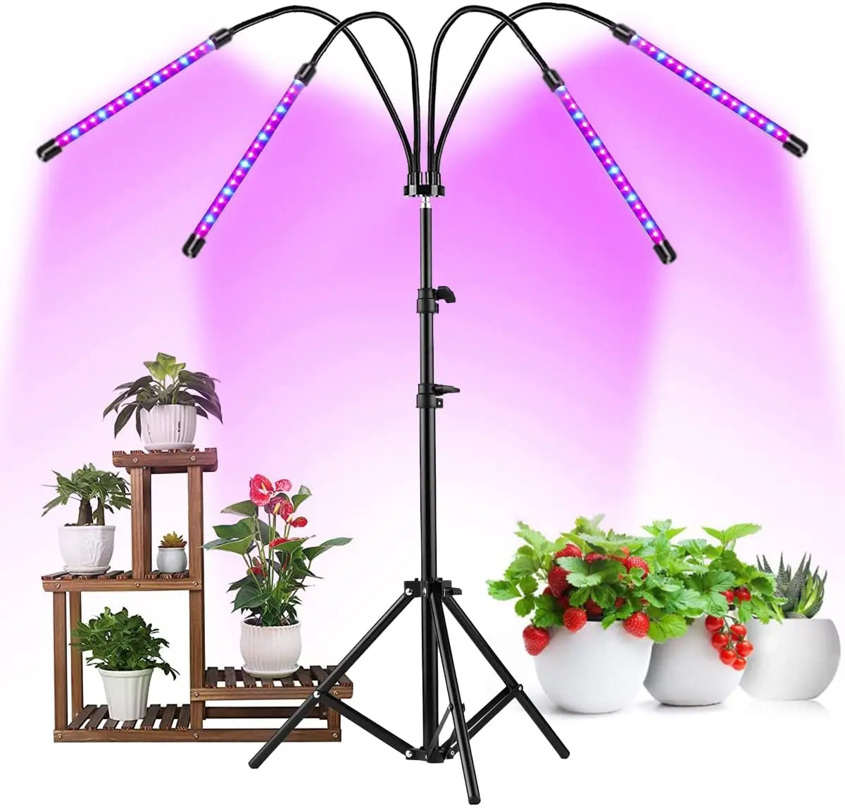 

EU US stock no tax Dimmable 4 Head 36W LED Grow Lights with Red Blue Spectrum with Tripod Stand for Indoor Plants