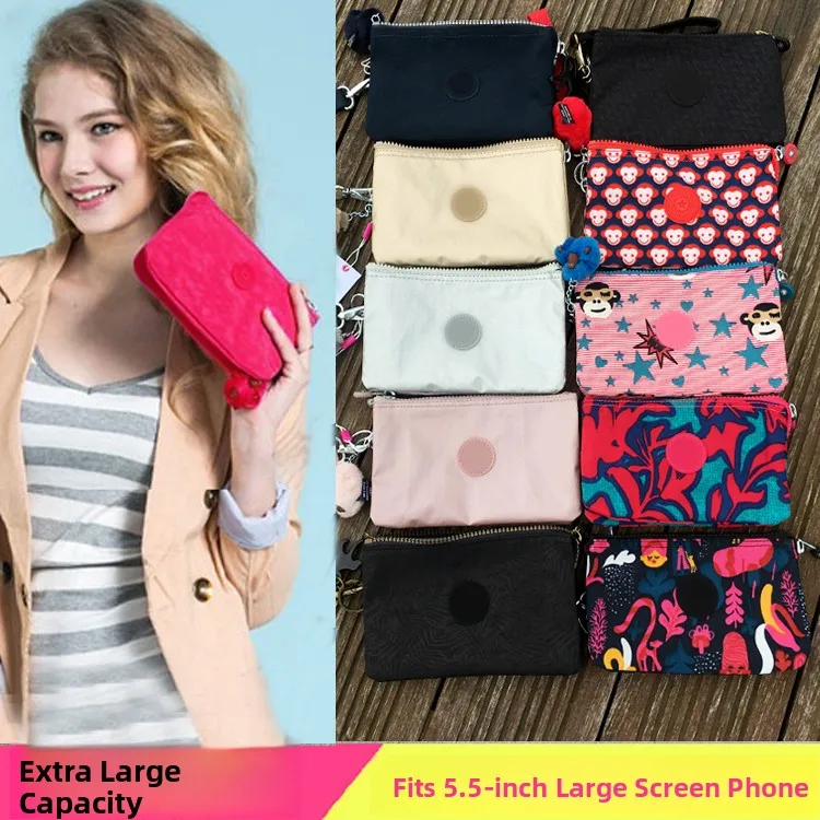 2024 New Women's Nylon Canvas Wallet Small Monkey Coin Purse Cute Handbag Mobile Phone Bag Chimpanzee Zipper Closure Long Wallet