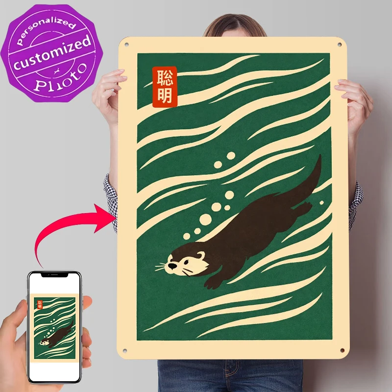 Japanese Otter Poster Customized Vintage Metal Signs Wall Art Retro Tin Plaque for Home Decor Room Luxury Decoration Gaming Men