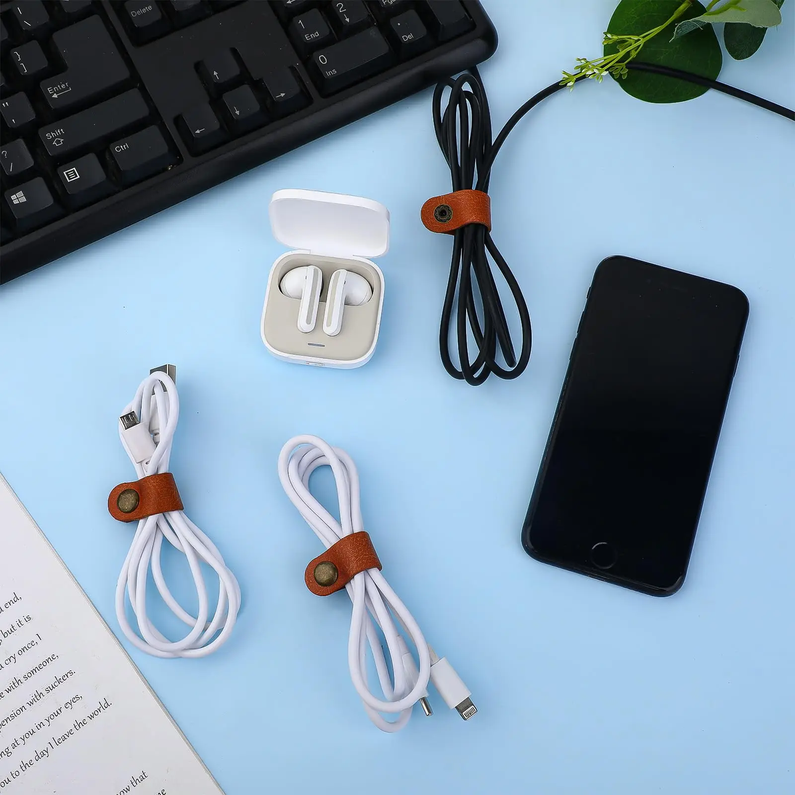 Leather Cable Winder Earphone Accessories Cord Organizer Charger Cable Protector Clips Cord Holder Cable Management Winder Tie