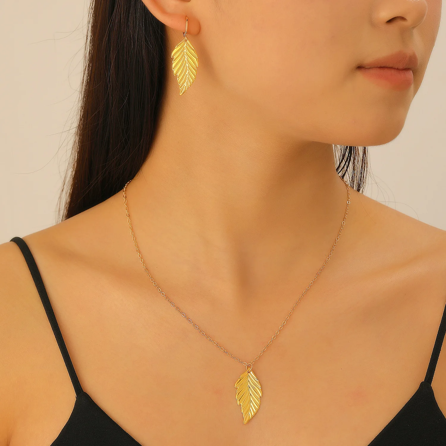 Jewelry Sets Korean Fashion Gold Color Leaf Drop Earrings For Women 2026 Trending Luxury Necklace 2-piece Set Accessories A68
