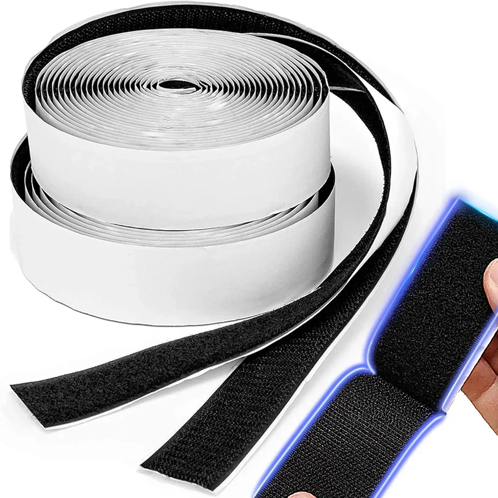 Hook and Loop Fastener Tape Self Adhesive Black Nylon Sticker Touch Fasteners Double Sided Magic Tapes with Strong Sticky Back