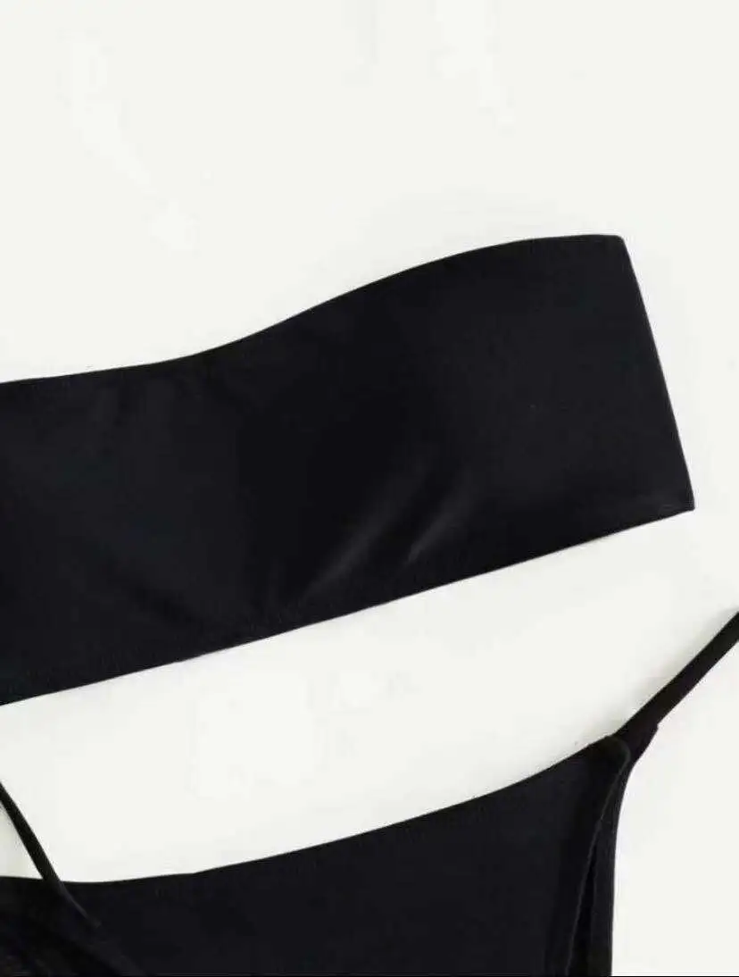 3 Pieces Thong Bikini 2026 Women With Dress Black Swimwear Female Bandeau Swimsuit Beach Wear Bathing Swimming Suit Summer