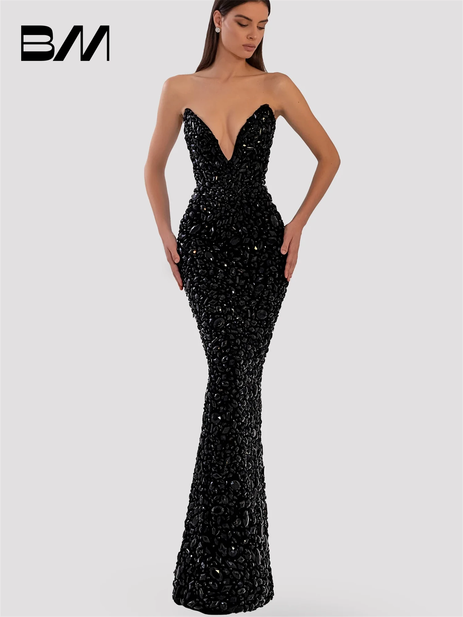 

Luxury Crystals Prom Dress Strapless Sheath Formal Dresses Customized Women's Long Party Gown Cocktail Elegant Dress