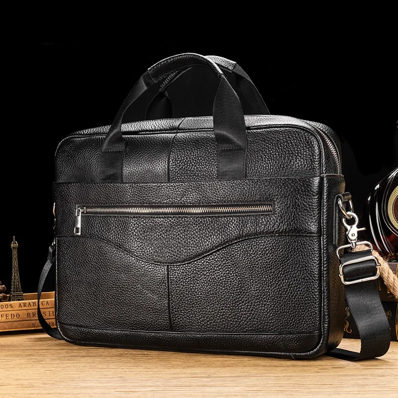 Clssice Valigetta per laptop in vera pelle Borsa per laptop grande in pelle di mucca per uomo Borsa a tracolla o a tracolla da uomo d'affari