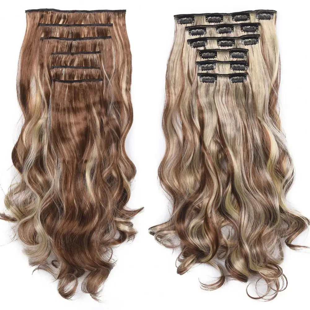 Curly Hair Extensions Women Long Wavy Synthetic Full Head Clip Ombre Heat Resistant Fiber Hairpieces Natural Wavy Hair Wig Clip