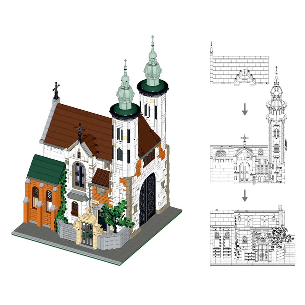 MOC Film Andrewss Church Klocki Model Retro Średniowieczna Architektura Cegły Zabawka do Składania dla Dzieci Prezent