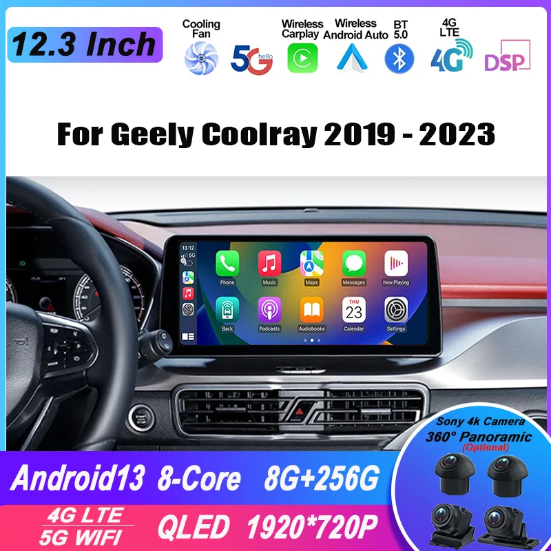 12.3“Inch Android 13 For Geely Coolray 2019 - 2023 Car Radio Multimedia Video Player Navigation GPS Carplay Auto No 2din 2 din