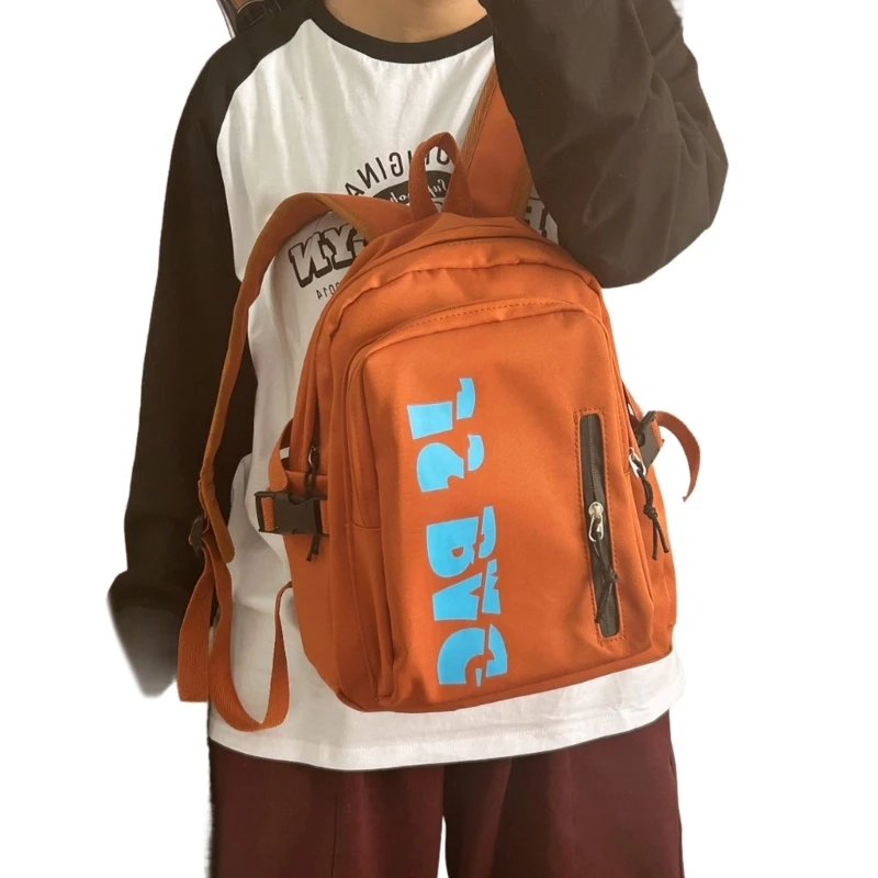 Korean Women Mens Solid Color Large Capacity Backpack Harajuku Letter Print Zippered Student School Bag Casual Daypack