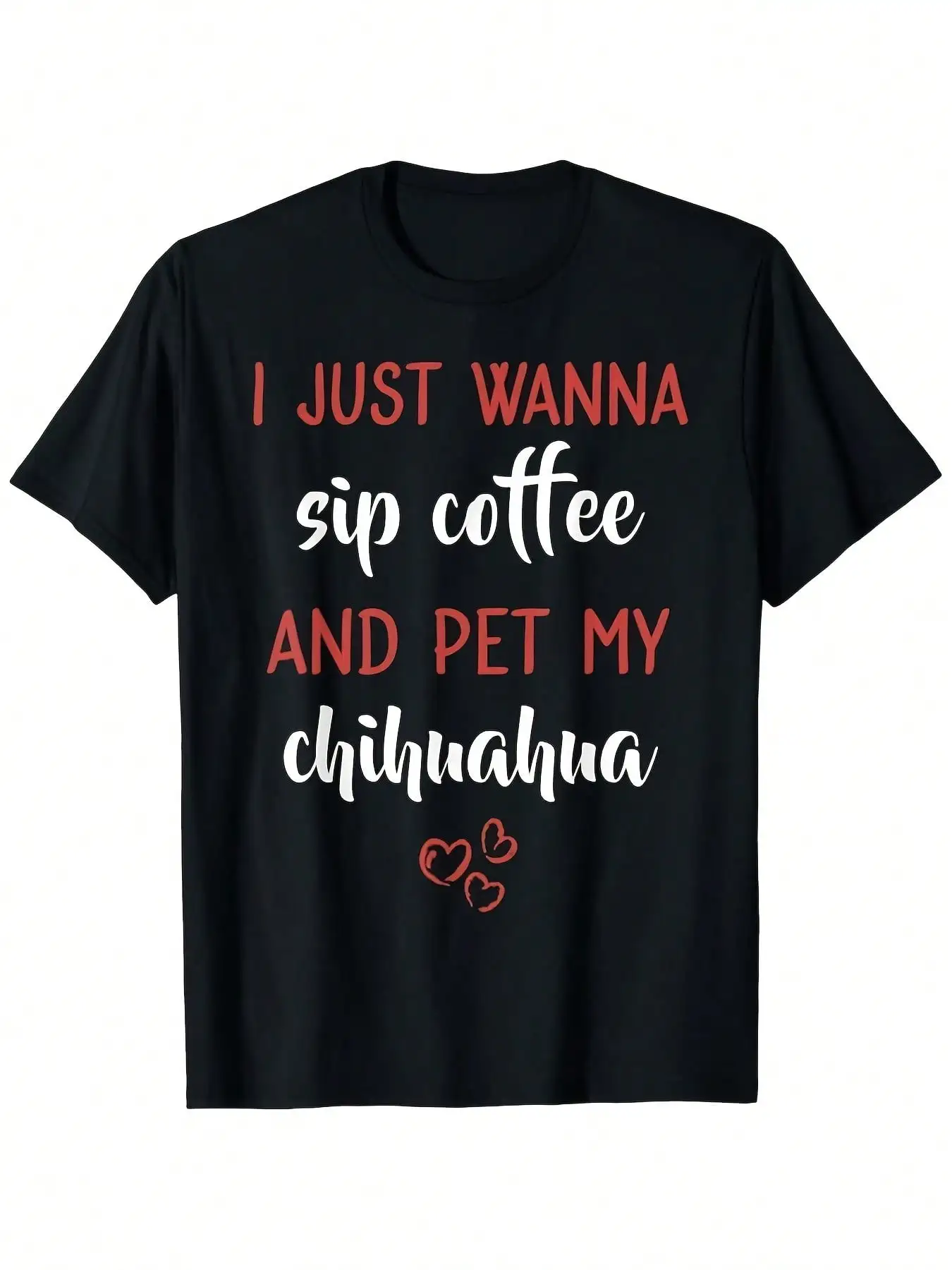 Solo Quiero Probar Café y Reventar el Tiempo con mi Perro Pequeño de Pelo Largo - Camiseta para Mujeres y Hombres en Blanco y Negro