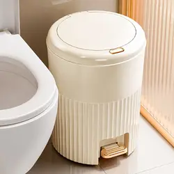 New Modern Round Garbage Bin Household Bathroom Kitchen Toilet Trash Can with Lid Foot Operated Waste Paper Basket Storage Clean