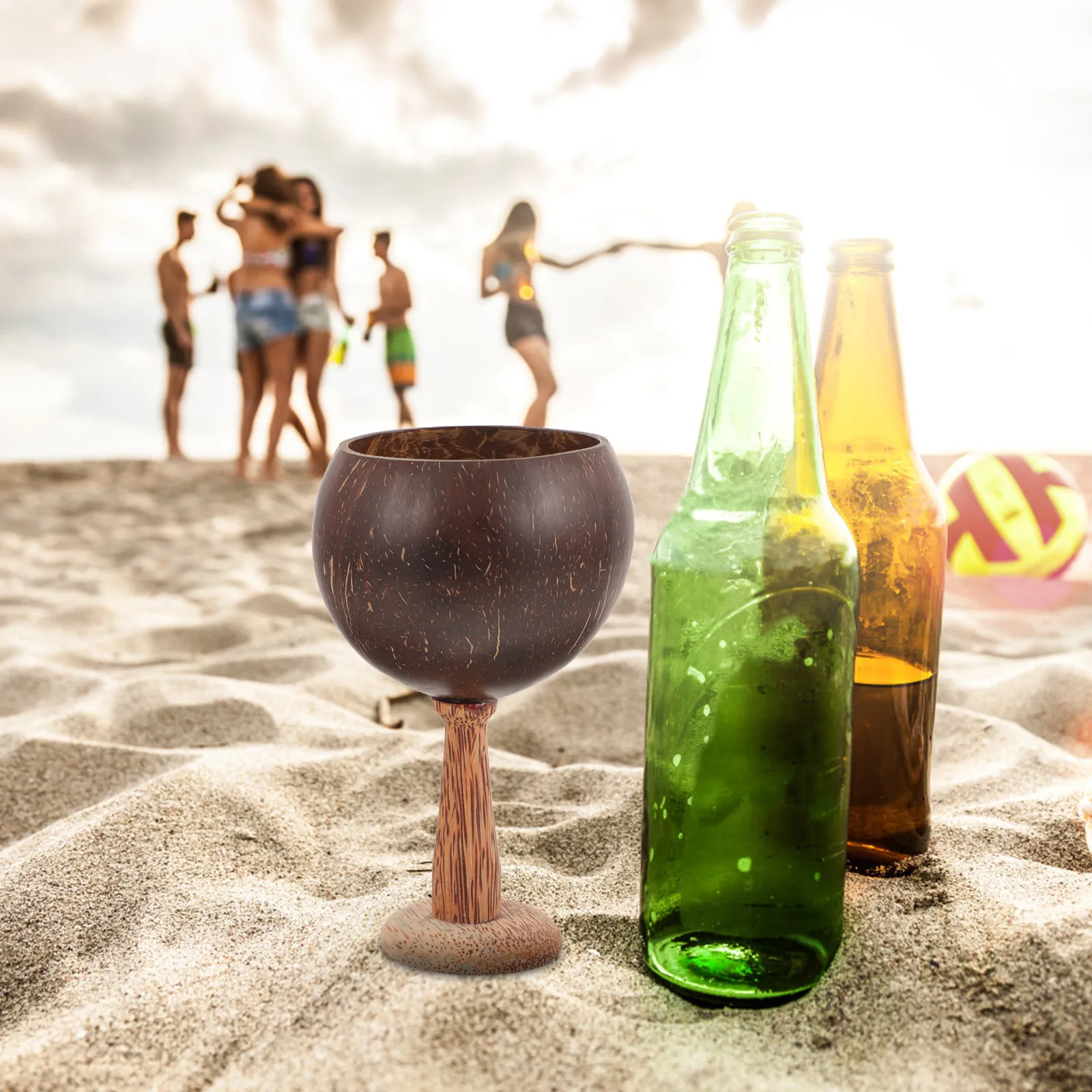 2 Copas de Coco para Cócteles, Copas de Vino Tinto, Vasos Naturales Aislantes para Bebidas, para Fiestas, Hogar, Bar, Estilo Vintage