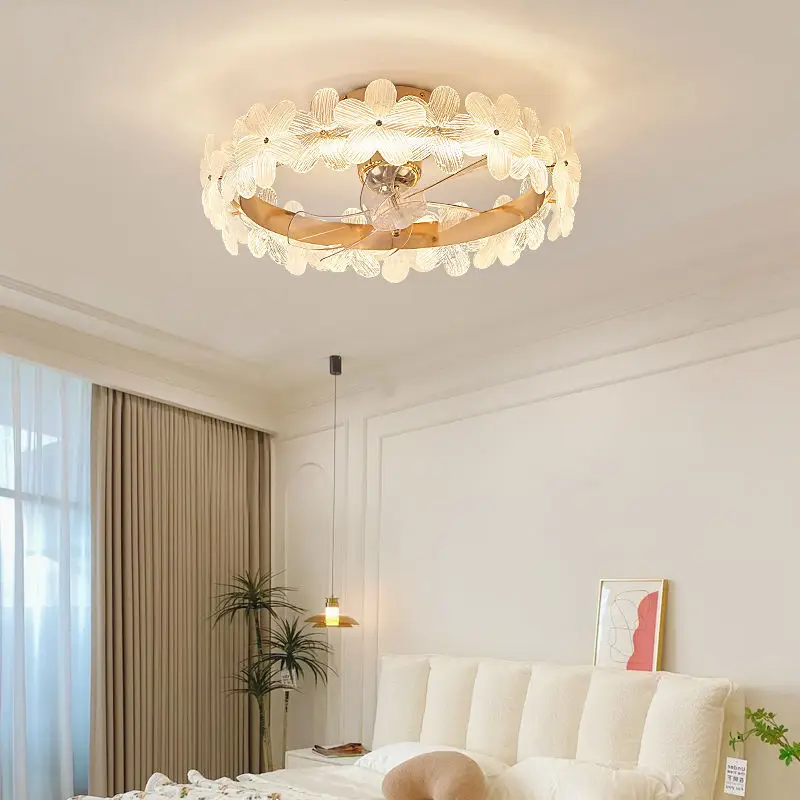 New luxury living room fan chandelier French flower bedroom