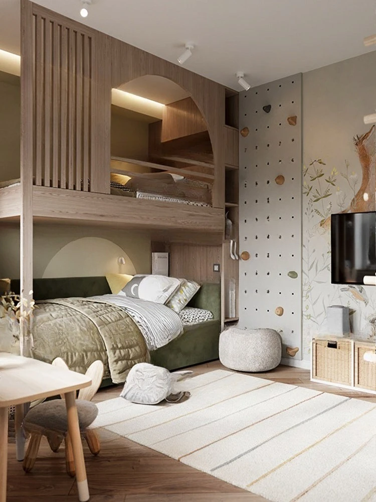 سرير بيت شجرة، سرير خشبي صلب فاخر متعدد الوظائف، سرير علوي لمنزل الألعاب