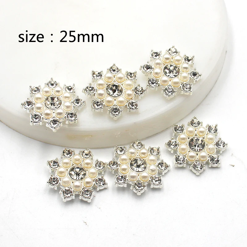 Fashion 10 Pieces 25mm Round Flower Alloy Shiny Rhinestone Pearls DIY Creative Clothing Bow Hair Accessories Jewelry Accessories