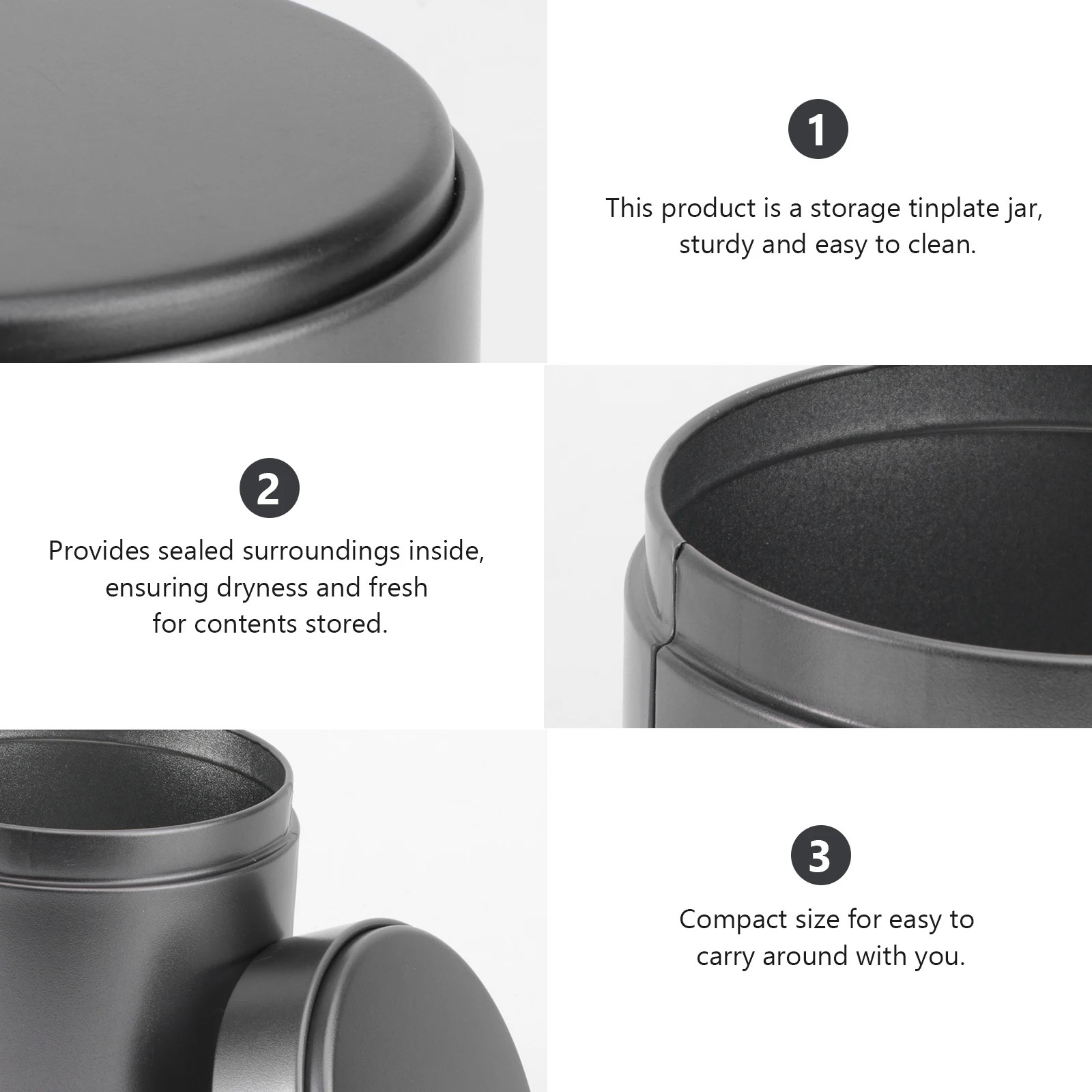 

3 PCS Containers for Food Sealed Tin Can Jars with Lids Airtight Decorate Storage Sugar Black Travel