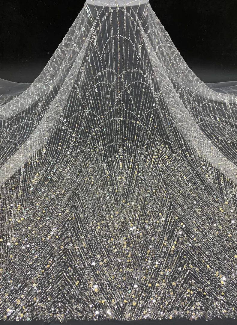 

High-end Wedding Evening Dress Designer Sewing Diy Material French New Heavy Industry Double Bead Sequin Embroidery Lace Fabric