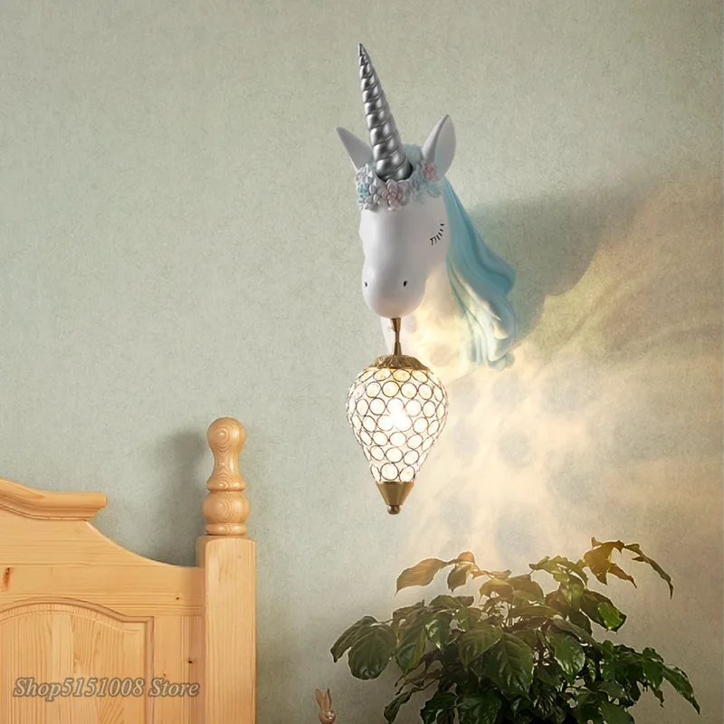 Nordic Simple Lovely Unicorn Led Wall Lamp Bedroom Bedside Lamp Girl Pink Creative Room Sconce Wall Lights Cartoon Unicorn Lamp