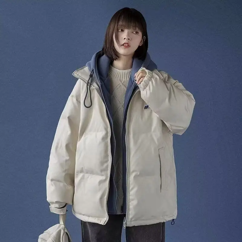 معطف شتوي للرجال من Thiened Fce مبطن بالخبز بسيط Sle Harajuku INS عصري ياباني من القطن Jaet للشباب غير رسمي طويل Sve