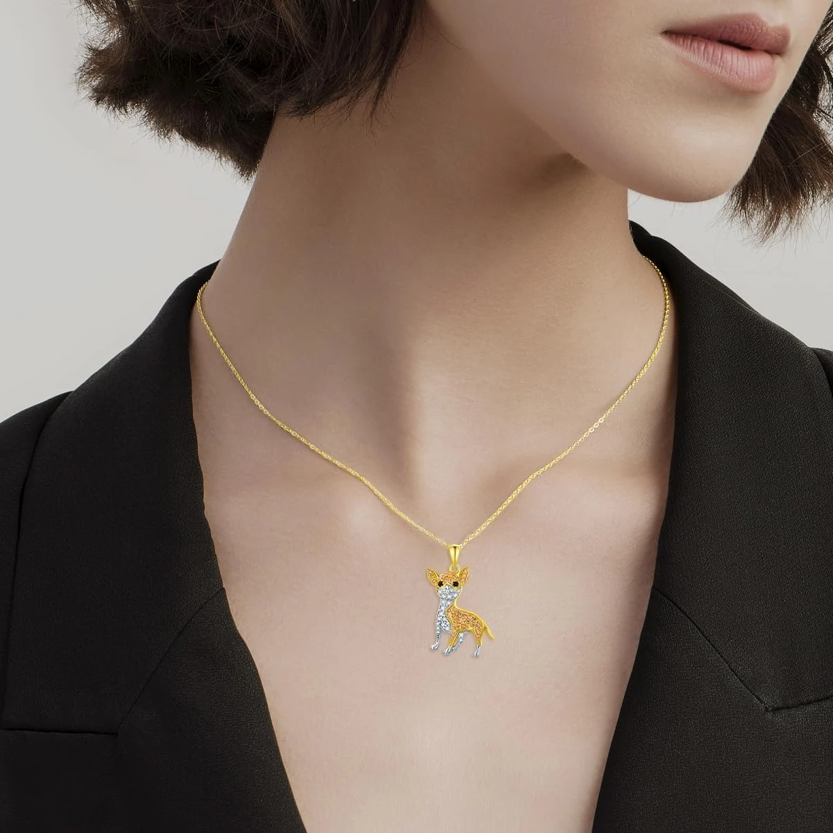 Creative Cute Golden Chihuahua Pendant Necklace for Women Exquisite Pet Puppy Jewelry Accessories Dog Lovers Holiday Gifts