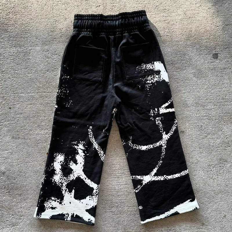 

Personalized printed American sports shirt pants with dark low waist casual buckle rope elastic waist street pants