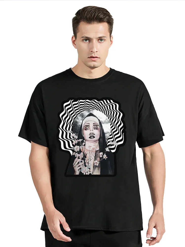 T-shirt unisexe Horror Unholy Nun, T-shirt imprimé vintage, Économie streetwear décontractés, Col rond, Respiré, Mode